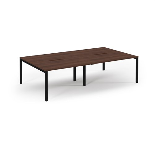 Connex Scalloped 2800 x 1600 x 725mm Back to Back Desk ( 4 x 1400mm ) - Black Frame / Walnut Top