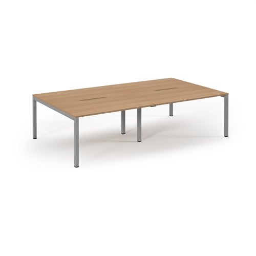 Connex Scalloped 2800 x 1600 x 725mm Back to Back Desk ( 4 x 1400mm ) - Silver Frame / Beech Top