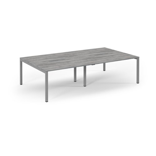 Connex Scalloped 2800 x 1600 x 725mm Back to Back Desk ( 4 x 1400mm ) - Silver Frame / Grey Oak Top