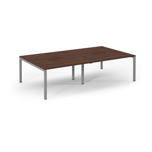 Connex Scalloped 2800 x 1600 x 725mm Back to Back Desk ( 4 x 1400mm ) - Silver Frame / Walnut Top