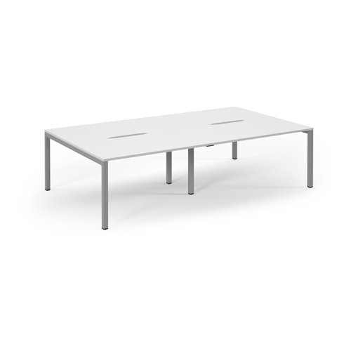Connex Scalloped 2800 x 1600 x 725mm Back to Back Desk ( 4 x 1400mm ) - Silver Frame / White Top