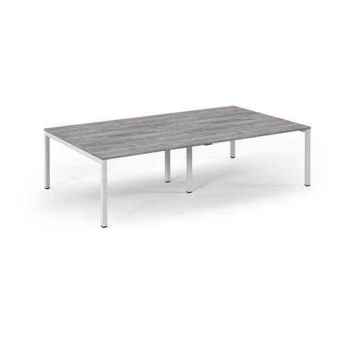 Connex Scalloped 2800 x 1600 x 725mm Back to Back Desk ( 4 x 1400mm ) - White Frame / Grey Oak Top