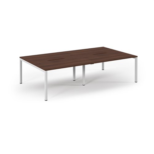 Connex Scalloped 2800 x 1600 x 725mm Back to Back Desk ( 4 x 1400mm ) - White Frame / Walnut Top