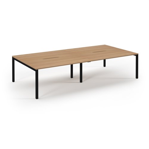 Connex Scalloped 3200 x 1600 x 725mm Back to Back Desk ( 4 x 1600mm ) - Black Frame / Beech Top