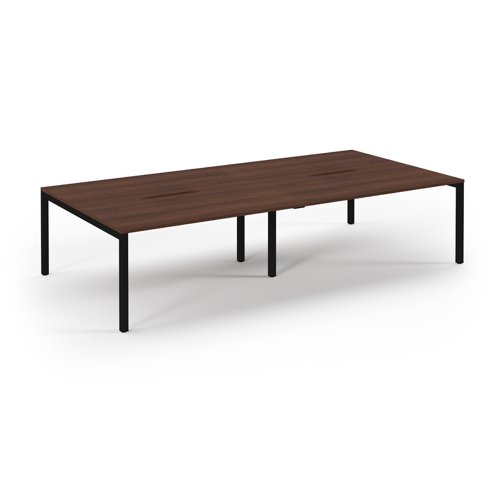 Connex Scalloped 3200 x 1600 x 725mm Back to Back Desk ( 4 x 1600mm ) - Black Frame / Walnut Top