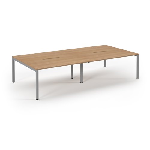 Connex Scalloped 3200 x 1600 x 725mm Back to Back Desk ( 4 x 1600mm ) - Silver Frame / Beech Top