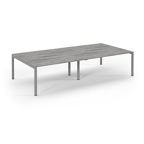Connex Scalloped 3200 x 1600 x 725mm Back to Back Desk ( 4 x 1600mm ) - Silver Frame / Grey Oak Top