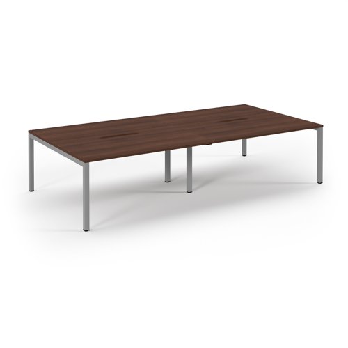 Connex Scalloped 3200 x 1600 x 725mm Back to Back Desk ( 4 x 1600mm ) - Silver Frame / Walnut Top