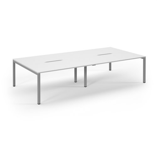 Connex Scalloped 3200 x 1600 x 725mm Back to Back Desk ( 4 x 1600mm ) - Silver Frame / White Top