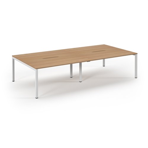 Connex Scalloped 3200 x 1600 x 725mm Back to Back Desk ( 4 x 1600mm ) - White Frame / Beech Top