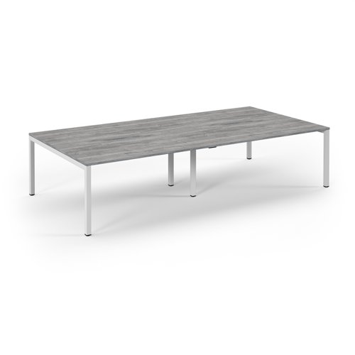 Connex Scalloped 3200 x 1600 x 725mm Back to Back Desk ( 4 x 1600mm ) - White Frame / Grey Oak Top