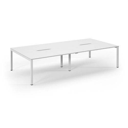 Connex Scalloped 3200 x 1600 x 725mm Back to Back Desk ( 4 x 1600mm ) - White Frame / White Top
