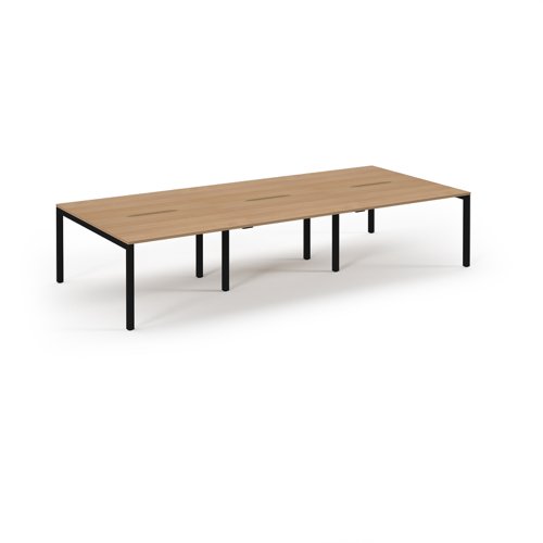 Connex Scalloped 3600 x 1600 x 725mm Back to Back Desk ( 6 x 1200mm ) - Black Frame / Beech Top