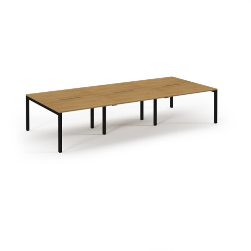 Connex Scalloped 3600 x 1600 x 725mm Back to Back Desk ( 6 x 1200mm ) - Black Frame / Oak Top