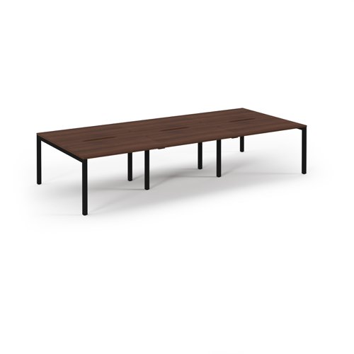 Connex Scalloped 3600 x 1600 x 725mm Back to Back Desk ( 6 x 1200mm ) - Black Frame / Walnut Top