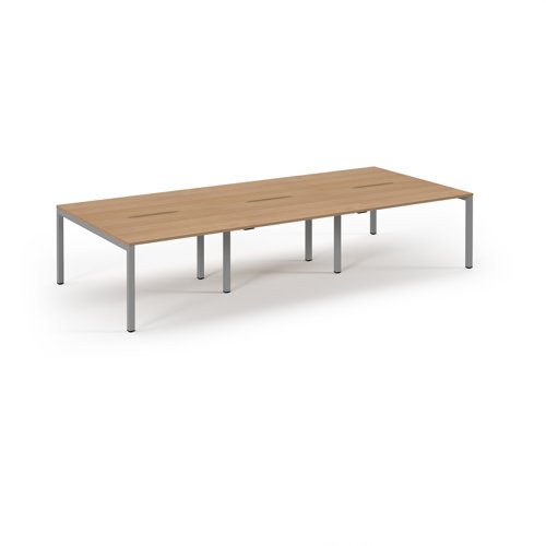 Connex Scalloped 3600 x 1600 x 725mm Back to Back Desk ( 6 x 1200mm ) - Silver Frame / Beech Top