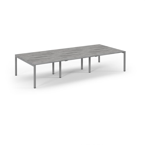 Connex Scalloped 3600 x 1600 x 725mm Back to Back Desk ( 6 x 1200mm ) - Silver Frame / Grey Oak Top