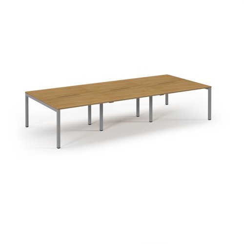 Connex Scalloped 3600 x 1600 x 725mm Back to Back Desk ( 6 x 1200mm ) - Silver Frame / Oak Top