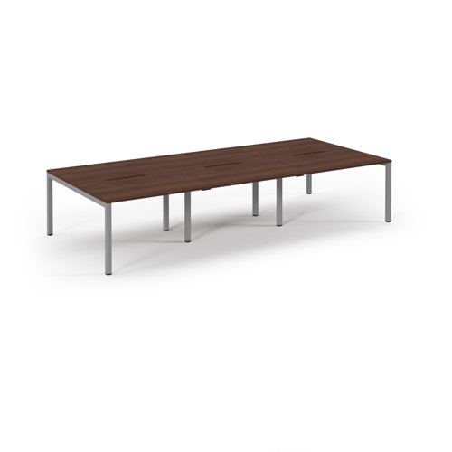 Connex Scalloped 3600 x 1600 x 725mm Back to Back Desk ( 6 x 1200mm ) - Silver Frame / Walnut Top