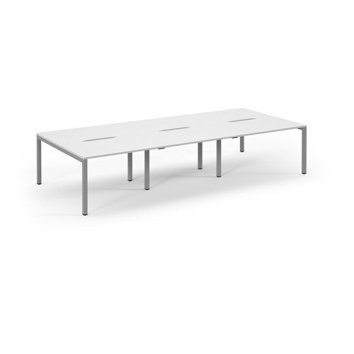 Connex Scalloped 3600 x 1600 x 725mm Back to Back Desk ( 6 x 1200mm ) - Silver Frame / White Top