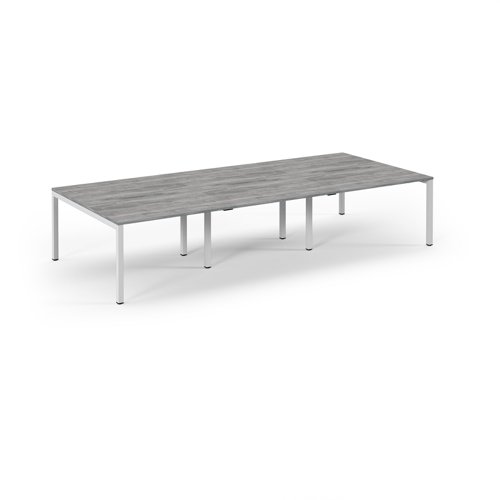 Connex Scalloped 3600 x 1600 x 725mm Back to Back Desk ( 6 x 1200mm ) - White Frame / Grey Oak Top