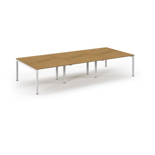 Connex Scalloped 3600 x 1600 x 725mm Back to Back Desk ( 6 x 1200mm ) - White Frame / Oak Top