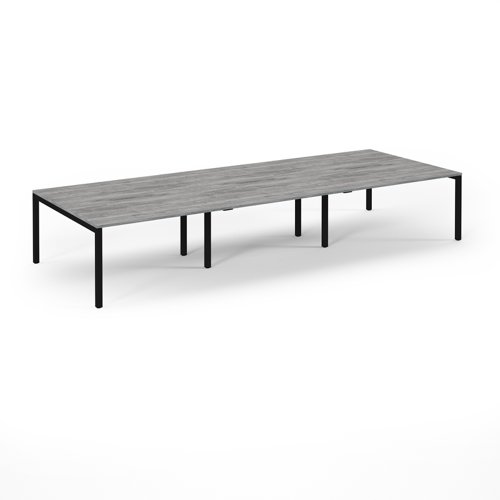 Connex Scalloped 4200 x 1600 x 725mm Back to Back Desk ( 6 x 1400mm ) - Black Frame / Grey Oak Top