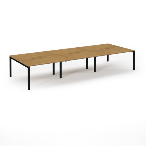 Connex Scalloped 4200 x 1600 x 725mm Back to Back Desk ( 6 x 1400mm ) - Black Frame / Oak Top