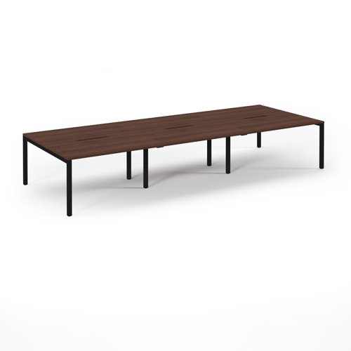 Connex Scalloped 4200 x 1600 x 725mm Back to Back Desk ( 6 x 1400mm ) - Black Frame / Walnut Top