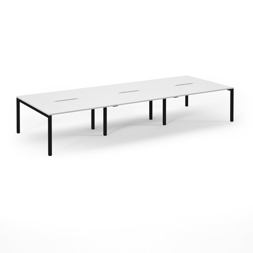 Connex Scalloped 4200 x 1600 x 725mm Back to Back Desk ( 6 x 1400mm ) - Black Frame / White Top