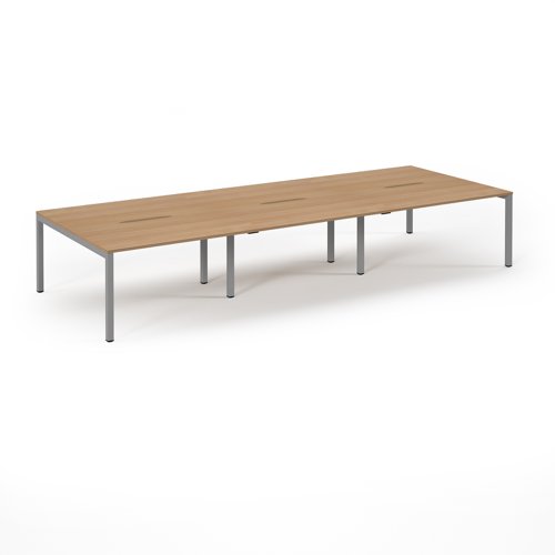 Connex Scalloped 4200 x 1600 x 725mm Back to Back Desk ( 6 x 1400mm ) - Silver Frame / Beech Top