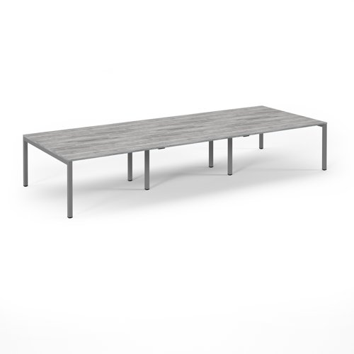 Connex Scalloped 4200 x 1600 x 725mm Back to Back Desk ( 6 x 1400mm ) - Silver Frame / Grey Oak Top