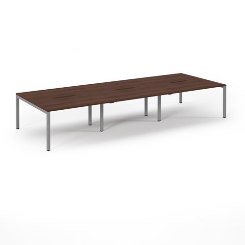 Connex Scalloped 4200 x 1600 x 725mm Back to Back Desk ( 6 x 1400mm ) - Silver Frame / Walnut Top