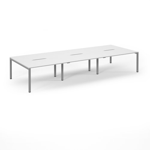 Connex Scalloped 4200 x 1600 x 725mm Back to Back Desk ( 6 x 1400mm ) - Silver Frame / White Top