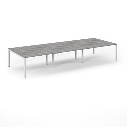 Connex Scalloped 4200 x 1600 x 725mm Back to Back Desk ( 6 x 1400mm ) - White Frame / Grey Oak Top