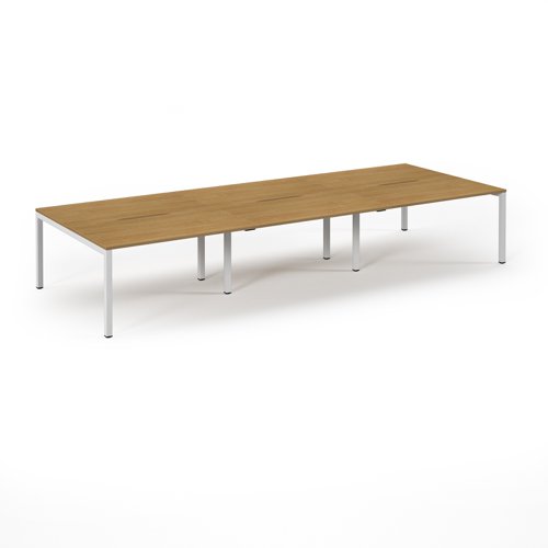 Connex Scalloped 4200 x 1600 x 725mm Back to Back Desk ( 6 x 1400mm ) - White Frame / Oak Top