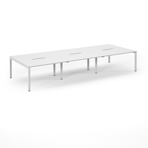 Connex Scalloped 4200 x 1600 x 725mm Back to Back Desk ( 6 x 1400mm ) - White Frame / White Top