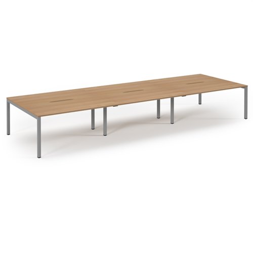 Connex Scalloped 4800 x 1600 x 725mm Back to Back Desk ( 6 x 1600mm ) - Silver Frame / Beech Top