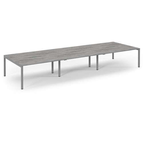 Connex Scalloped 4800 x 1600 x 725mm Back to Back Desk ( 6 x 1600mm ) - Silver Frame / Grey Oak Top