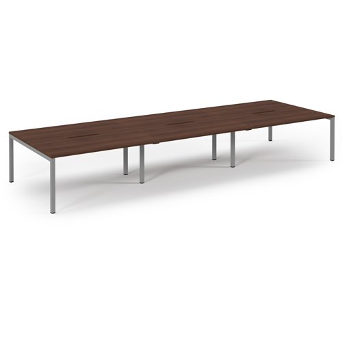 Connex Scalloped 4800 x 1600 x 725mm Back to Back Desk ( 6 x 1600mm ) - Silver Frame / Walnut Top