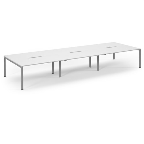 Connex Scalloped 4800 x 1600 x 725mm Back to Back Desk ( 6 x 1600mm ) - Silver Frame / White Top