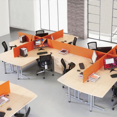 Whether dividing desk space or an entire office area, office screens provide an element of privacy for employees, allowing them to be comfortable while they work. Our fabric wrapped straight desktop screens are a cost effective way of dividing desk clusters and are supplied with brackets to fit all 25mm desktops. A universal bracket is available as an optional extra to mount screens to different manufacturer’s desks.