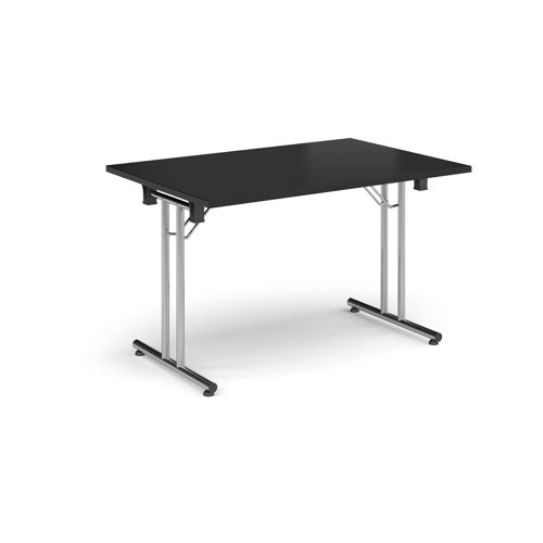 Rectangular folding leg table with chrome legs and straight foot rails 1200mm x 800mm - Black