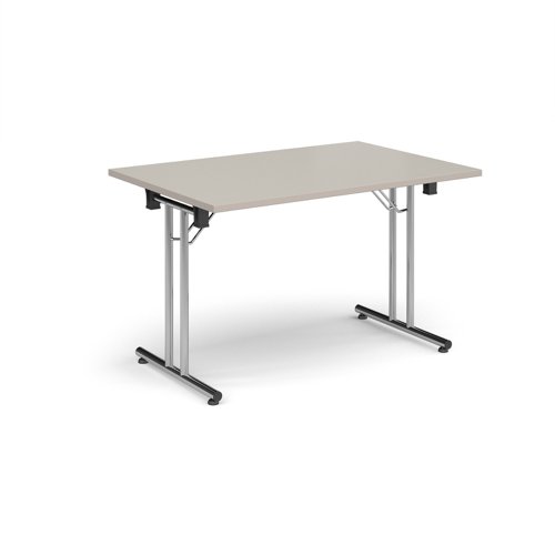 Rectangular folding leg table with chrome legs and straight foot rails 1200mm x 800mm - Light Grey