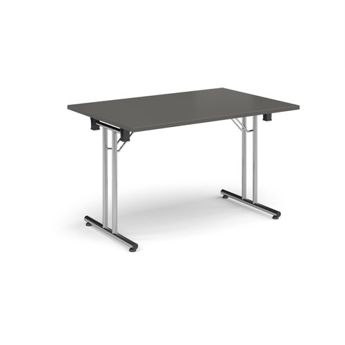 Rectangular folding leg table with chrome legs and straight foot rails 1200mm x 800mm - Onyx Grey