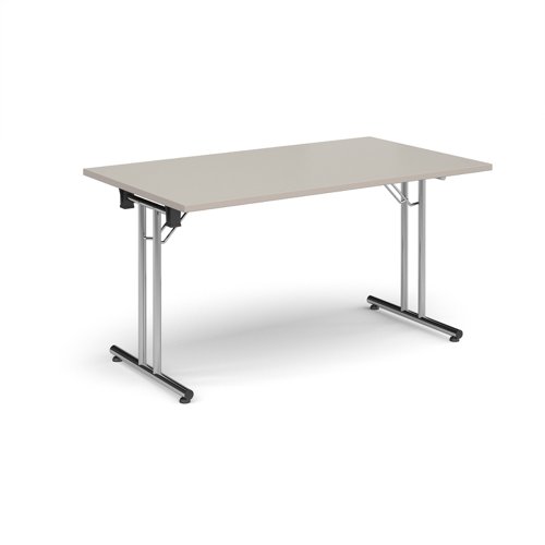 Rectangular folding leg table with chrome legs and straight foot rails 1400mm x 800mm - Light Grey