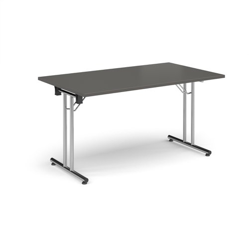 Rectangular folding leg table with chrome legs and straight foot rails 1400mm x 800mm - Onyx Grey