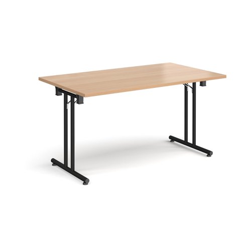 Rectangular folding leg table with black legs and straight foot rails 1400mm x 800mm - beech Meeting Tables SFL1400-K-B