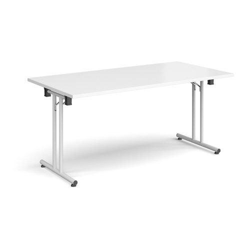 Rectangular folding leg table with white legs and straight foot rails 1600mm x 800mm - white