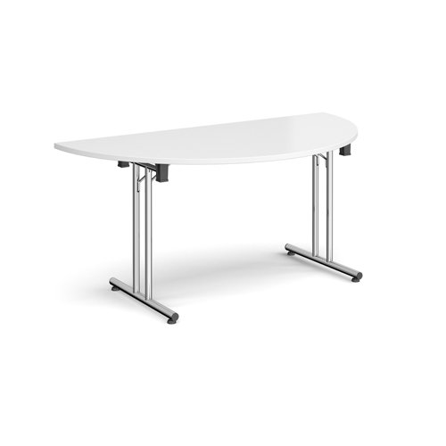 SFL1600S-C-WH Semi circular folding leg table with chrome legs and straight foot rails 1600mm x 800mm - white